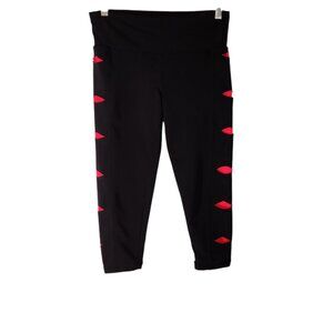 Womens Elite Fit Leggings Athletic Yoga Workout Black Pink Mesh Sides‎ Small EUC